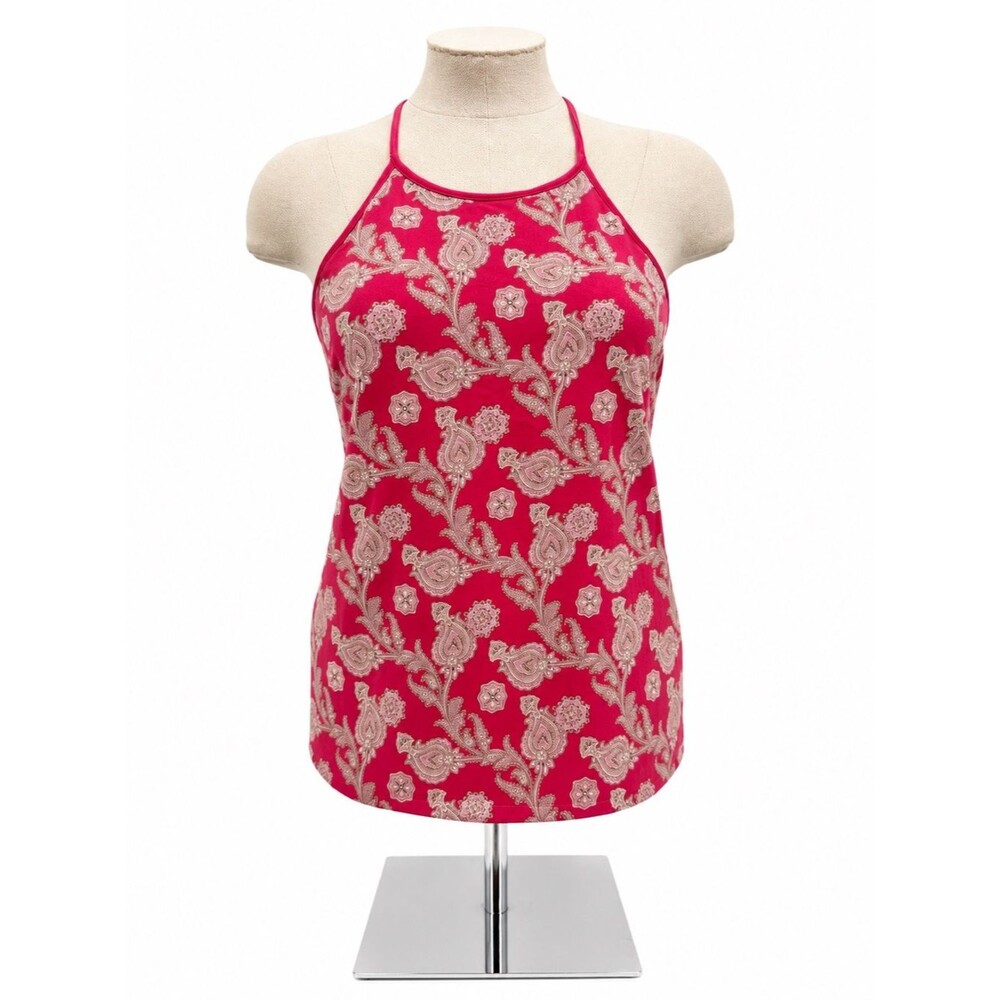 Gap 2002 Stretch Pink Paisley Halter Tank Top Size XL Y2k Cotton